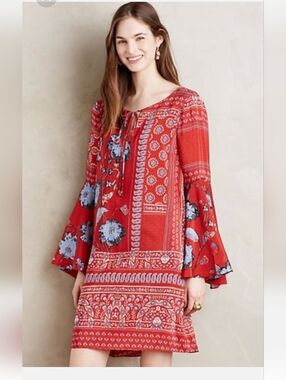 Red Floral Bandana-Print Midi Dress